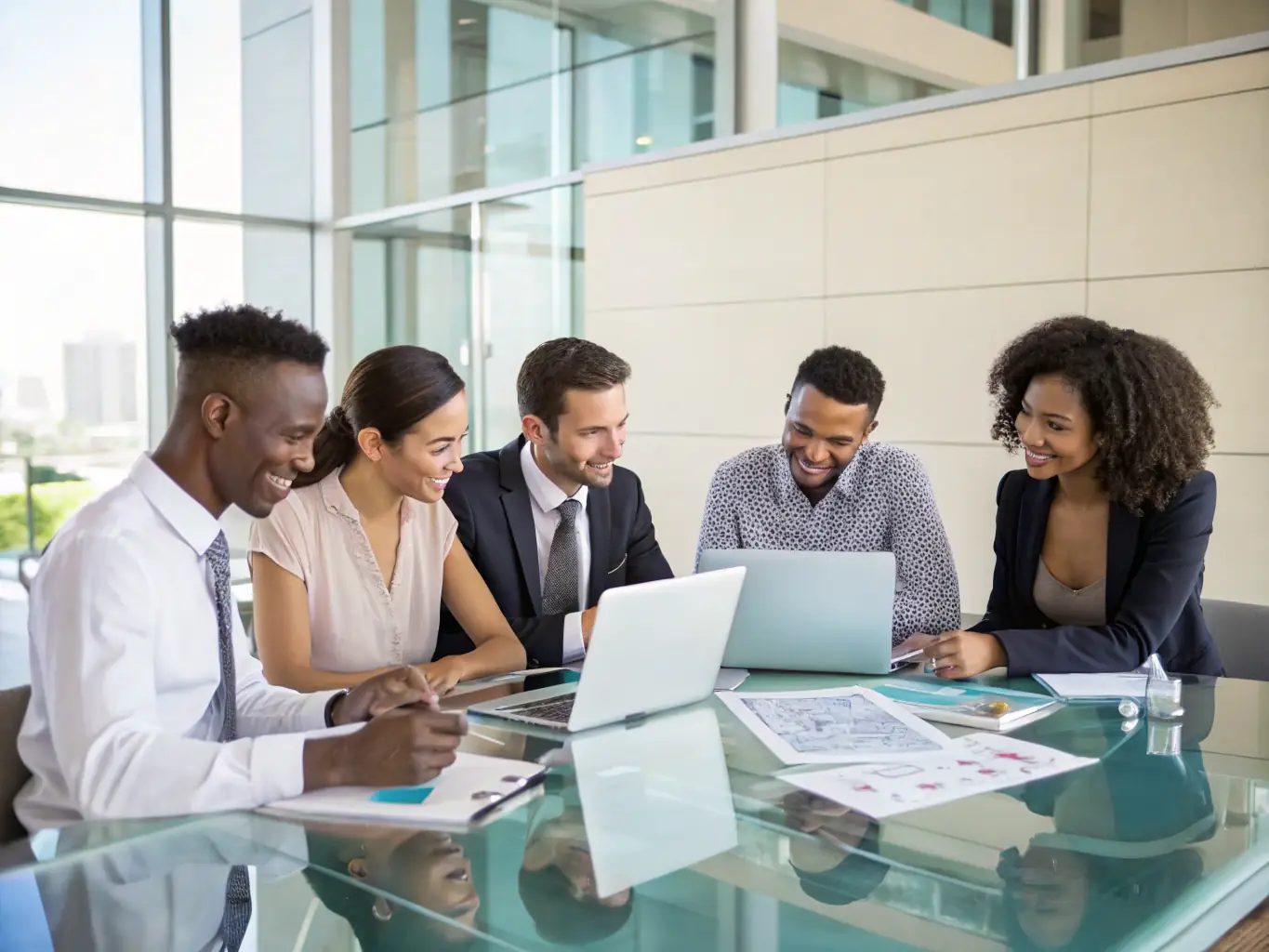 An image depicting a diverse group of employees working together in a safe environment, symbolizing workers' compensation.