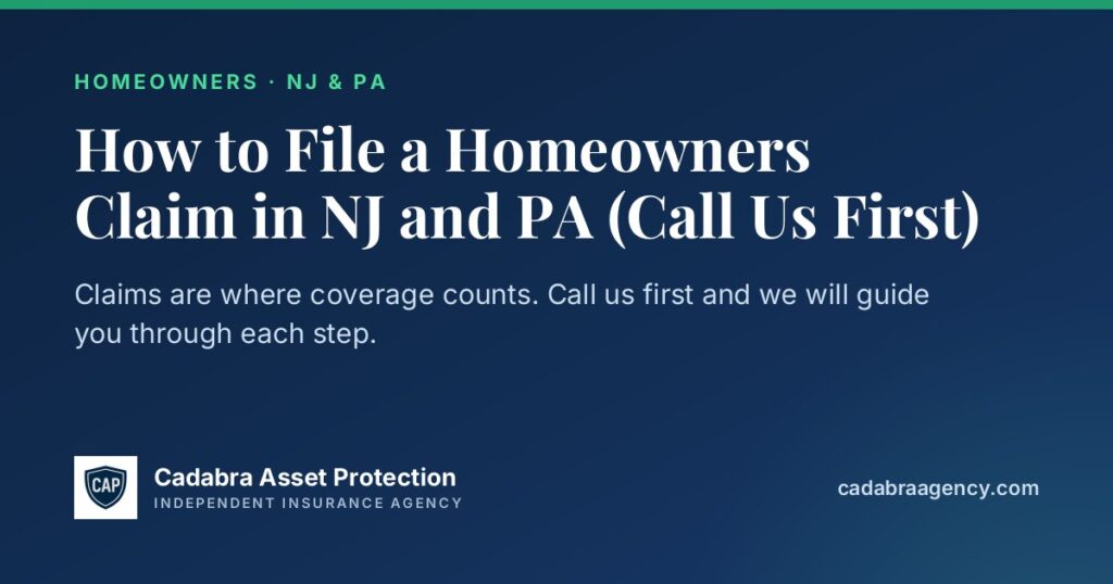 Title card: How to File a Homeowners Claim in NJ and PA (Call Us First)
