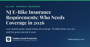 NJ e-bike insurance requirements: low-speed pedal-assist bikes are exempt, throttle bikes need insurance