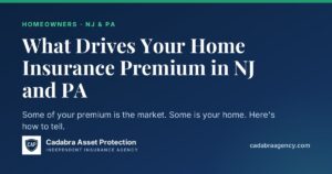 Title card: What Drives Your Home Insurance Premium in NJ and PA, Cadabra Asset Protection